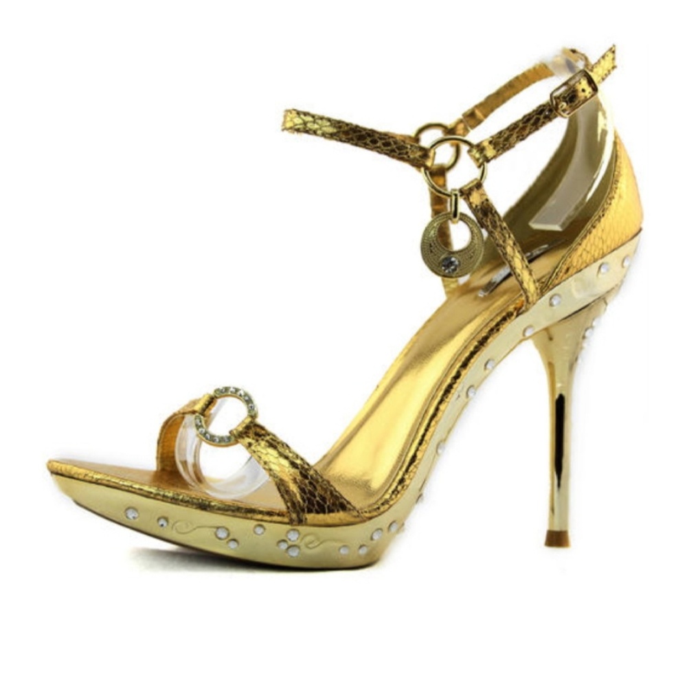 Celeste  sz 7.5 Gold Gladiator Heels w/Rhinestones